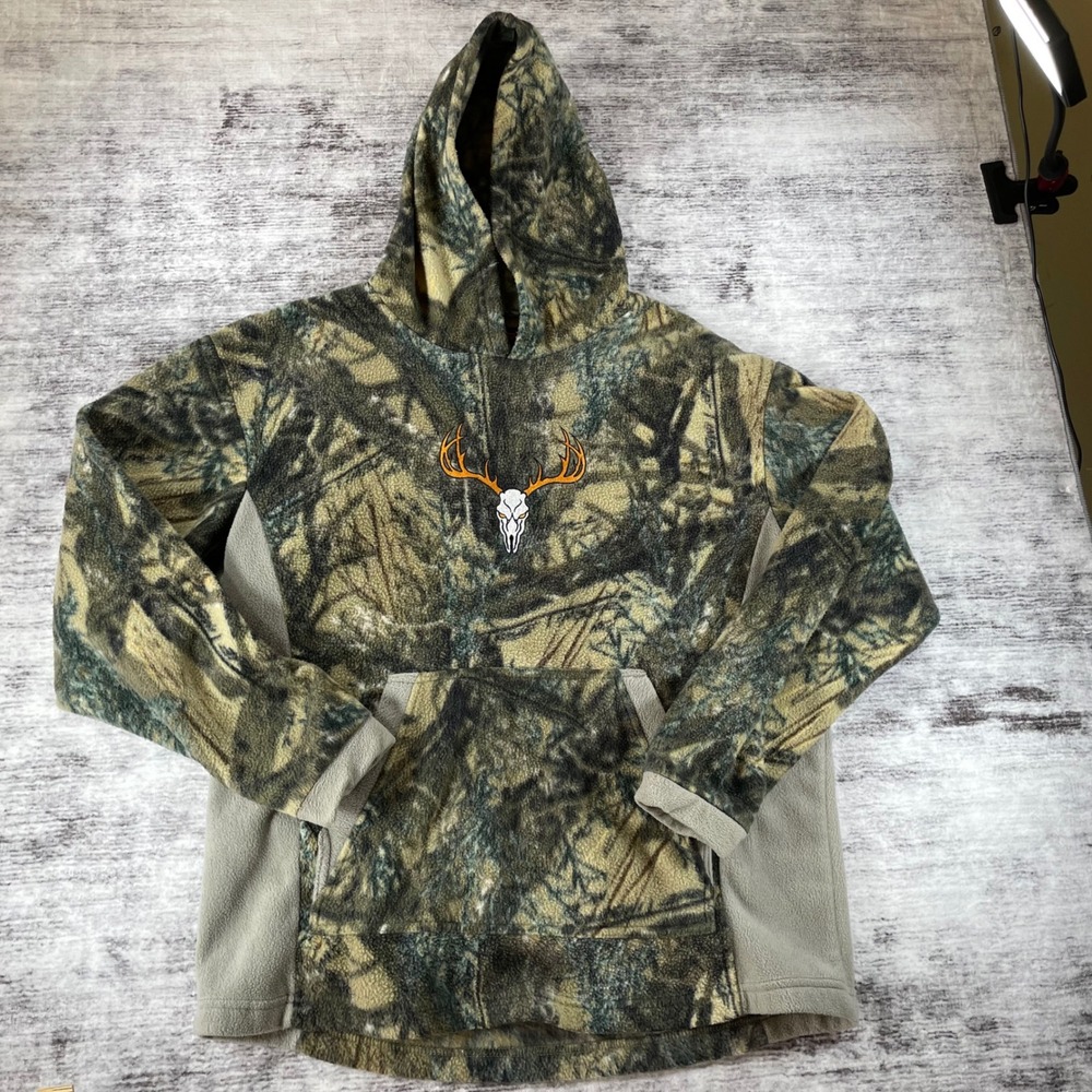 TrueTimber Camo Fleece Hoodie Mens 2XL Deer Skull Embroidered Pullover Hunting